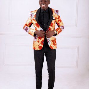 evening jacket traditional African print and satin beautiful gold and flower pri